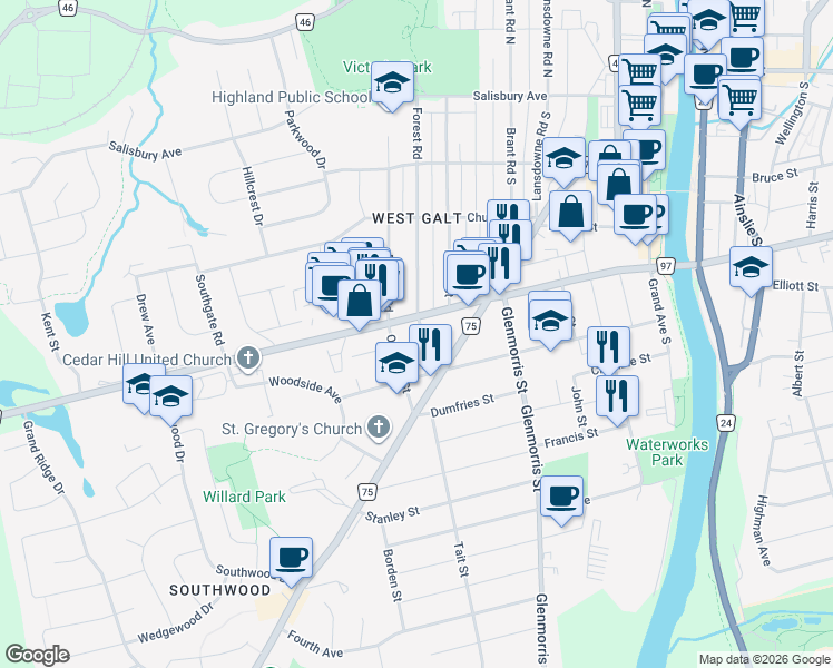 map of restaurants, bars, coffee shops, grocery stores, and more near 158 Forest Road in Cambridge