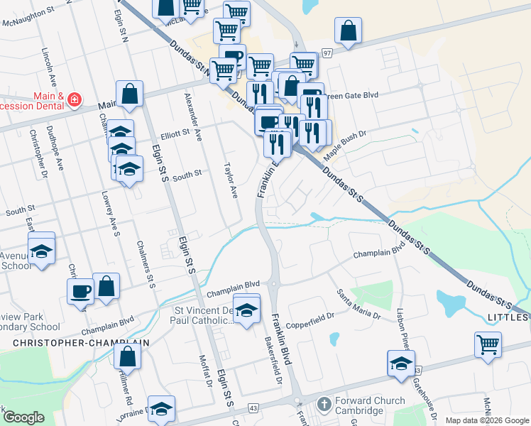 map of restaurants, bars, coffee shops, grocery stores, and more near 55 Morning Calm Drive in Cambridge