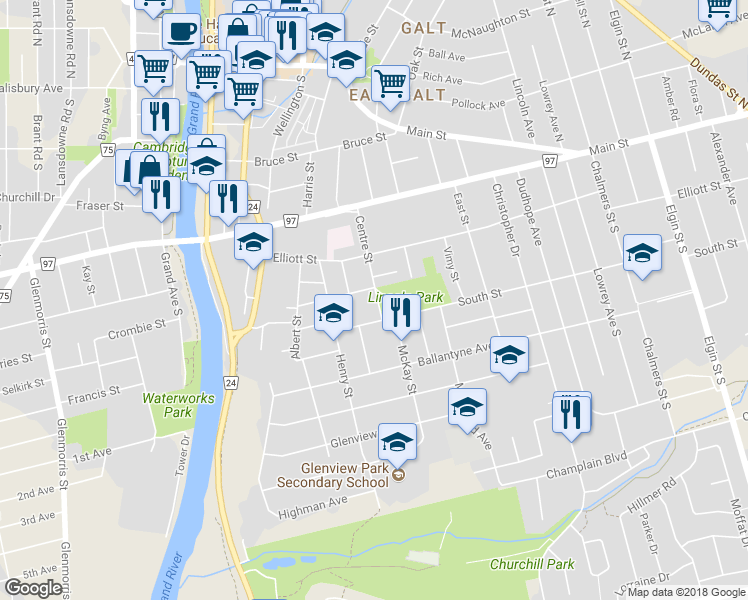 map of restaurants, bars, coffee shops, grocery stores, and more near 58 Centre Street in Cambridge
