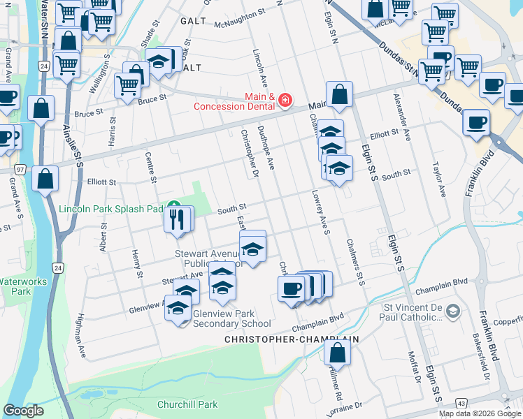 map of restaurants, bars, coffee shops, grocery stores, and more near 48 Christopher Drive in Cambridge