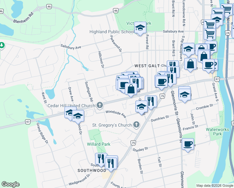map of restaurants, bars, coffee shops, grocery stores, and more near 190 Cedar Street in Cambridge