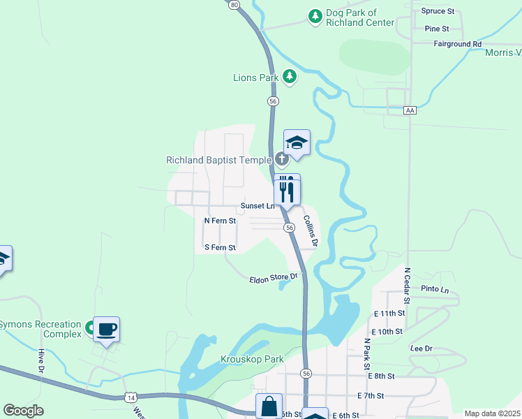 map of restaurants, bars, coffee shops, grocery stores, and more near 1810 Allison Park Drive in Richland Center