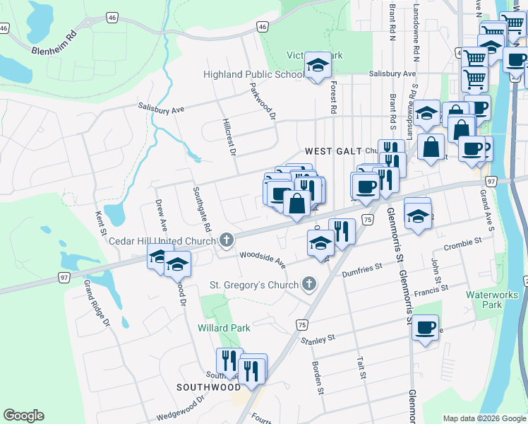 map of restaurants, bars, coffee shops, grocery stores, and more near 190 Cedar Street in Cambridge