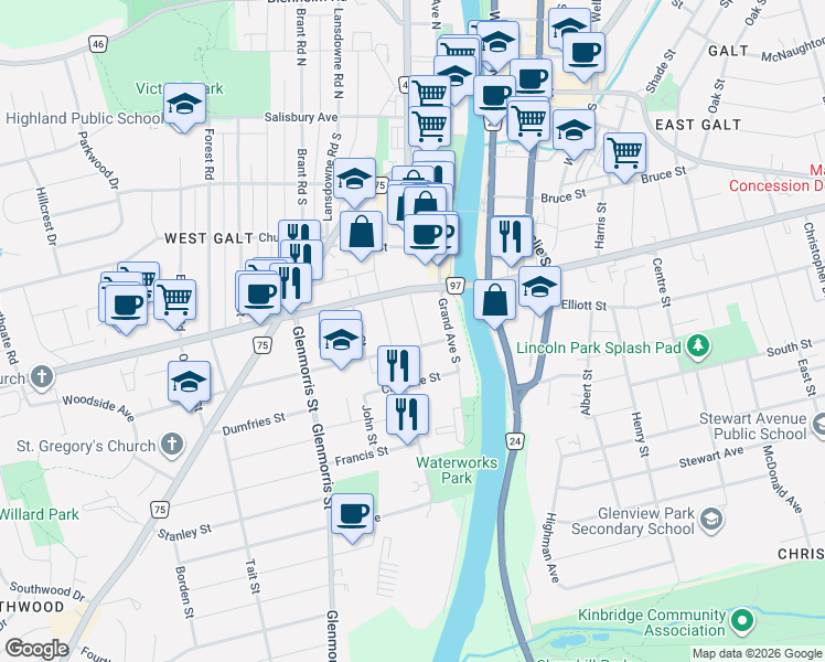 map of restaurants, bars, coffee shops, grocery stores, and more near 26 Richardson Street in Cambridge