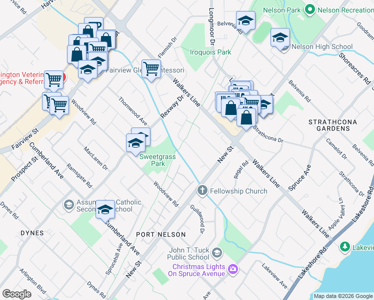 map of restaurants, bars, coffee shops, grocery stores, and more near 498 Elwood Road in Burlington