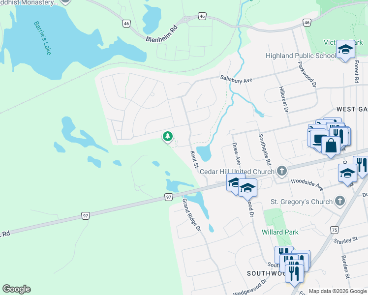map of restaurants, bars, coffee shops, grocery stores, and more near 100 Kent Street in Cambridge