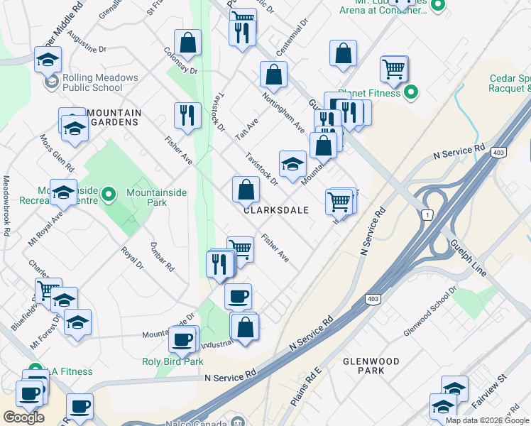 map of restaurants, bars, coffee shops, grocery stores, and more near 1212 Homewood Drive in Burlington