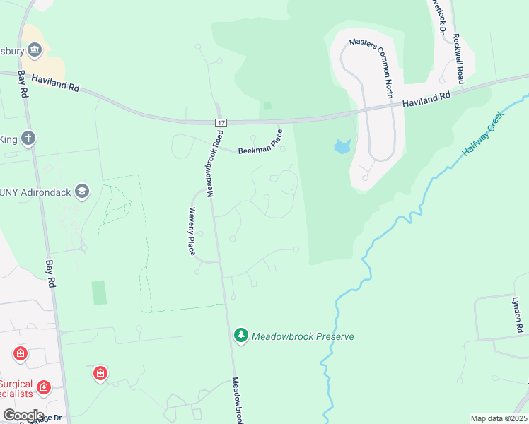 map of restaurants, bars, coffee shops, grocery stores, and more near Longview Drive in Queensbury