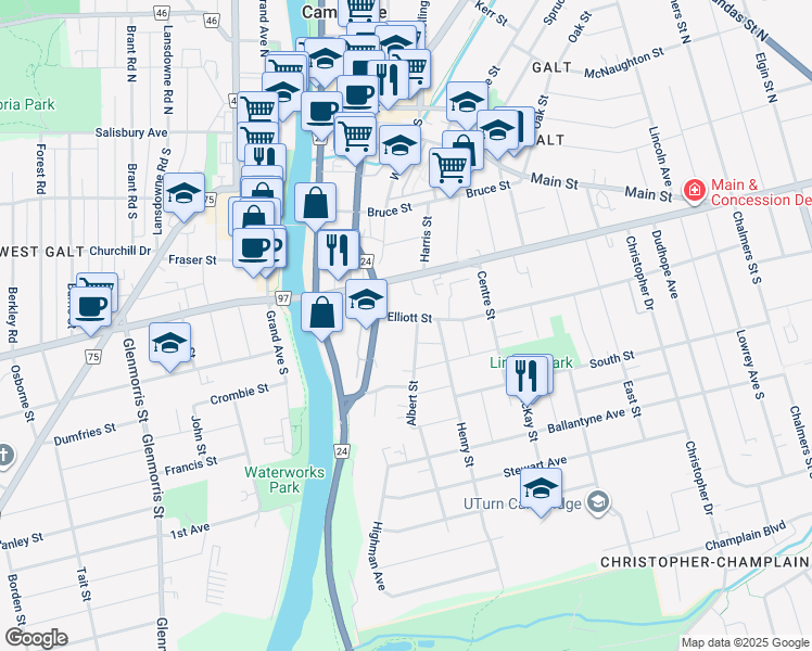 map of restaurants, bars, coffee shops, grocery stores, and more near 20 Elliott Street in Cambridge