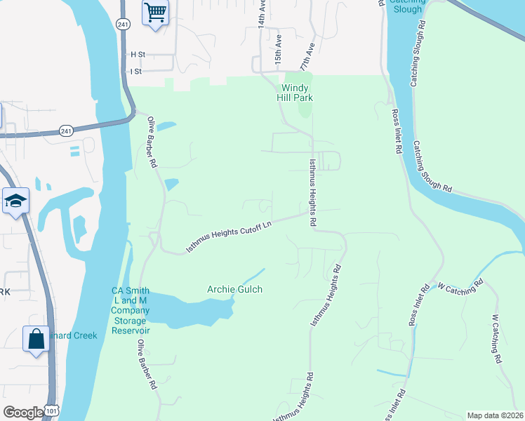 map of restaurants, bars, coffee shops, grocery stores, and more near 63598 Bay Way in Coos Bay