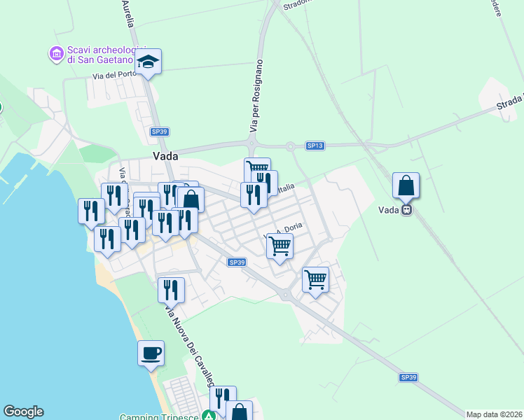 map of restaurants, bars, coffee shops, grocery stores, and more near in Vada