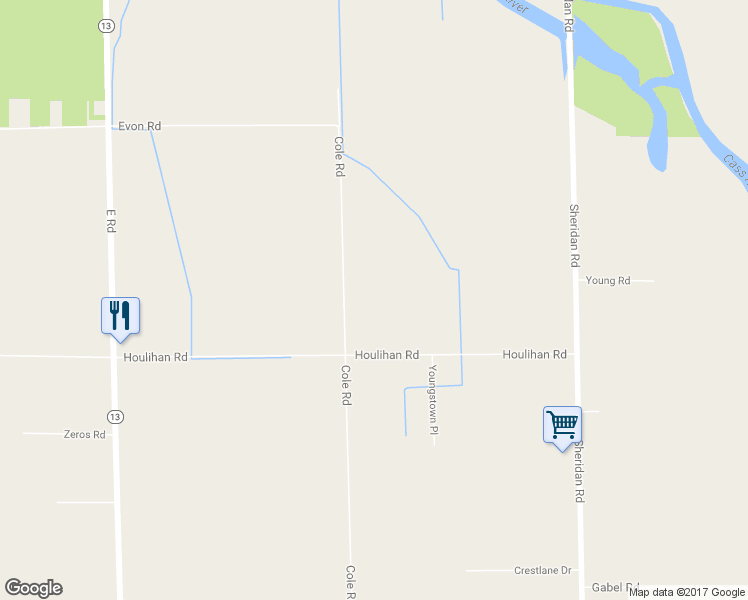map of restaurants, bars, coffee shops, grocery stores, and more near 4945 Cole Road in Saginaw