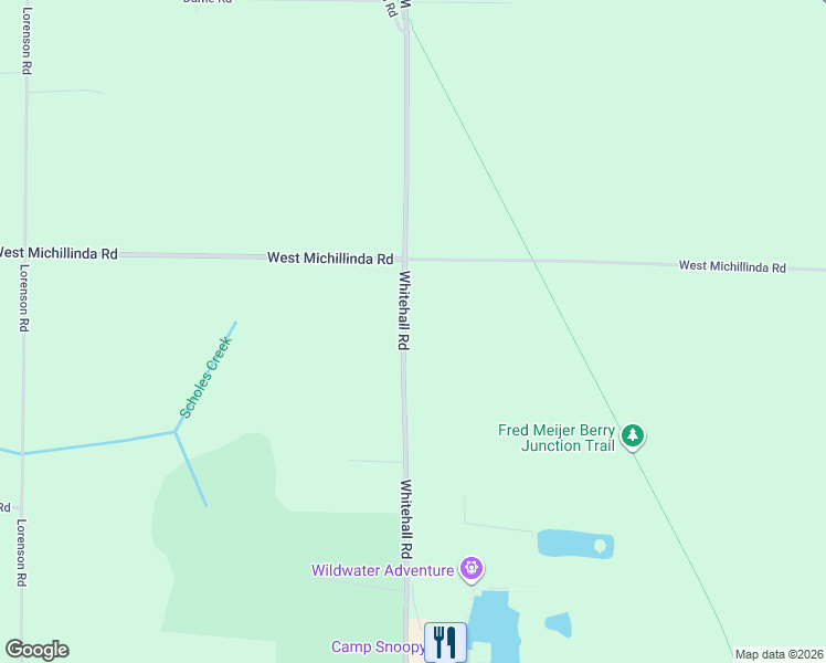 map of restaurants, bars, coffee shops, grocery stores, and more near 5282 Whitehall Road in Muskegon