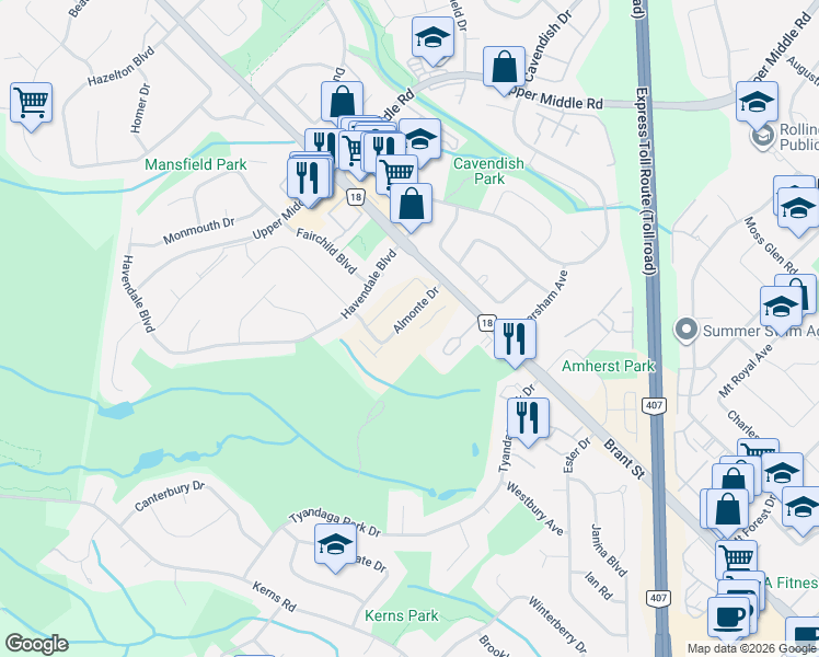 map of restaurants, bars, coffee shops, grocery stores, and more near in Burlington