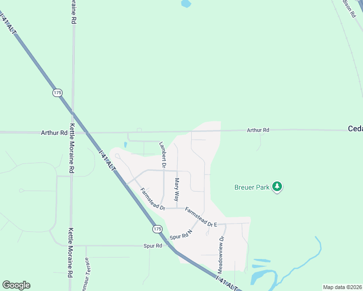 map of restaurants, bars, coffee shops, grocery stores, and more near 675 Mary Way in Slinger