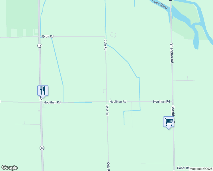 map of restaurants, bars, coffee shops, grocery stores, and more near 4945 Cole Road in Saginaw