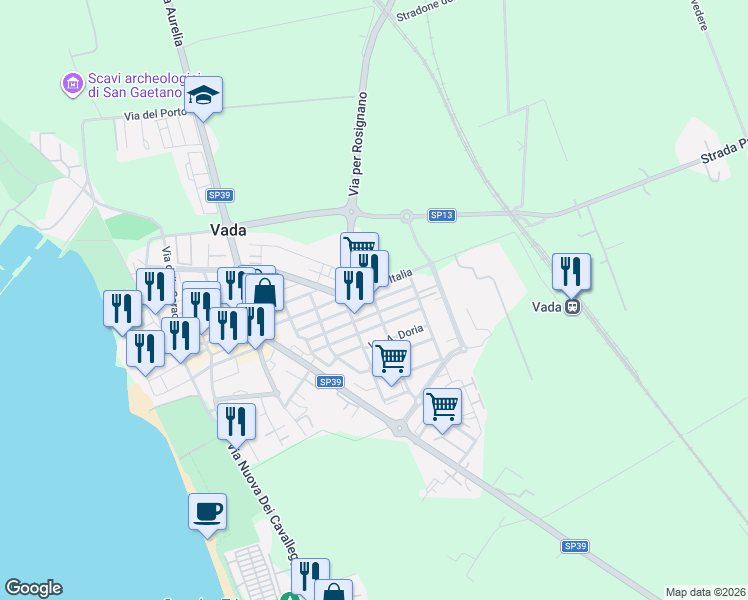 map of restaurants, bars, coffee shops, grocery stores, and more near in Vada