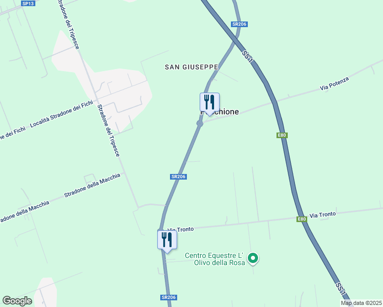 map of restaurants, bars, coffee shops, grocery stores, and more near Strada Statale 206 Emilia in Livorno