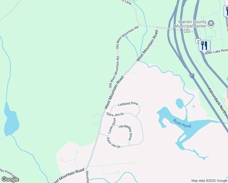 map of restaurants, bars, coffee shops, grocery stores, and more near 1176 West Mountain Road in Queensbury