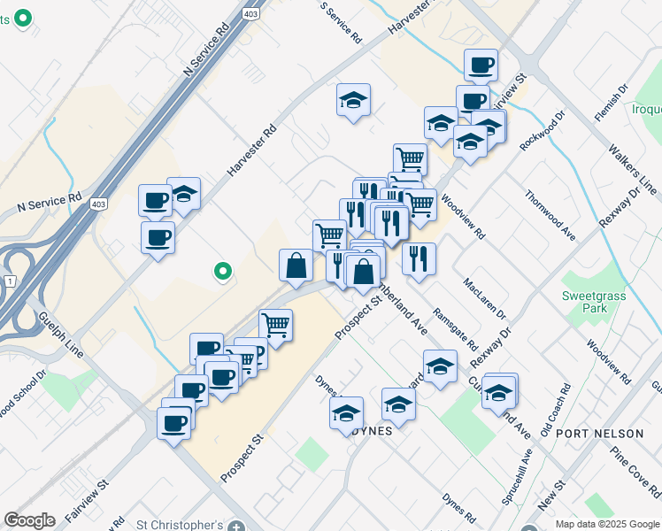 map of restaurants, bars, coffee shops, grocery stores, and more near 3235 Fairview Street in Burlington