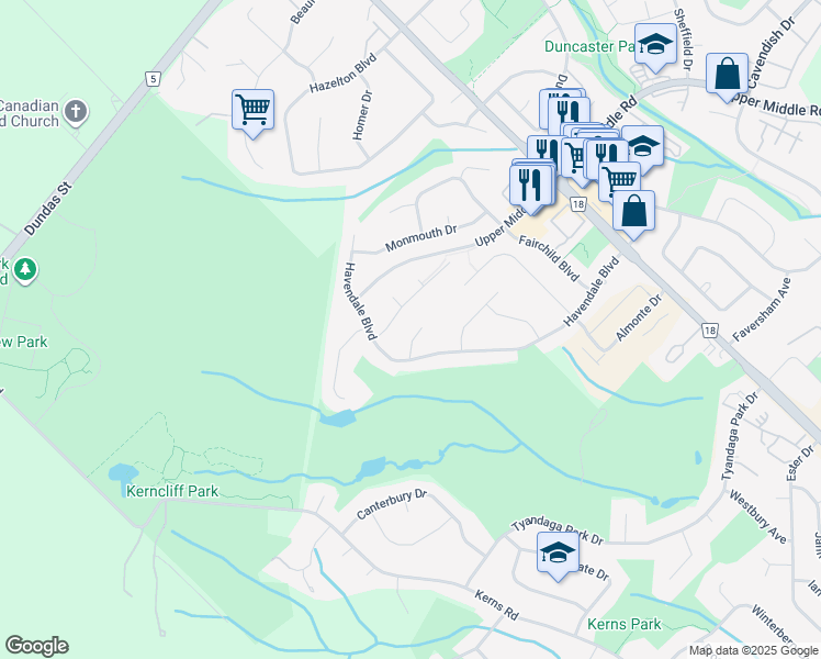 map of restaurants, bars, coffee shops, grocery stores, and more near 1273 Abbey Court in Burlington