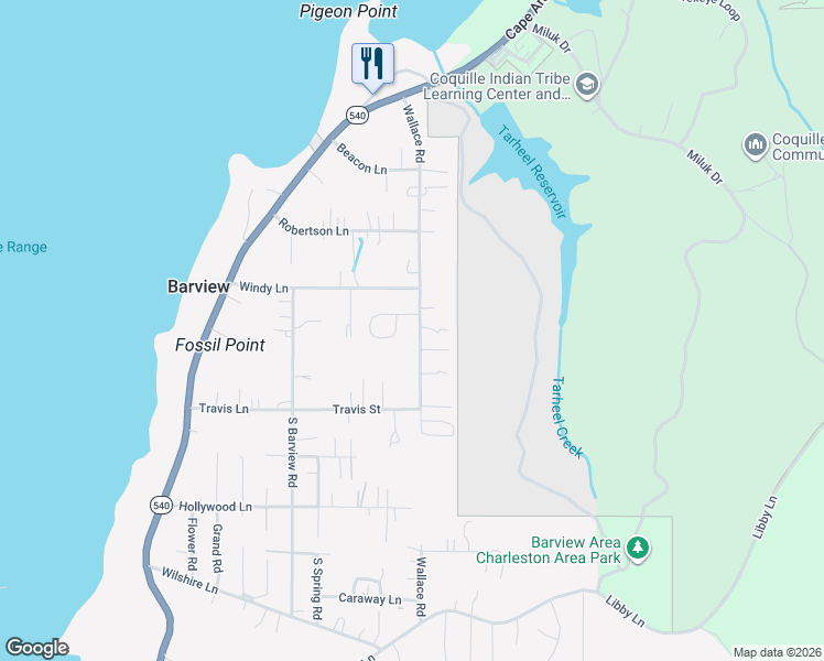 map of restaurants, bars, coffee shops, grocery stores, and more near 63750 Wallace Road in Coos Bay