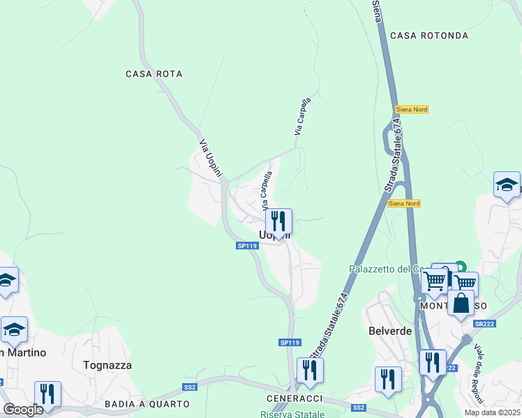 map of restaurants, bars, coffee shops, grocery stores, and more near 6 Via Quercebella in Uopini