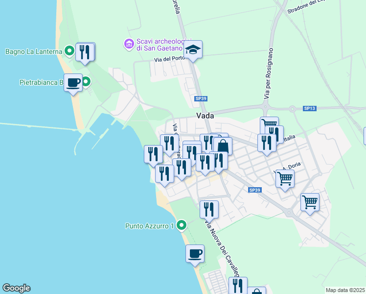 map of restaurants, bars, coffee shops, grocery stores, and more near 9 Via Isola di Pianosa in Vada