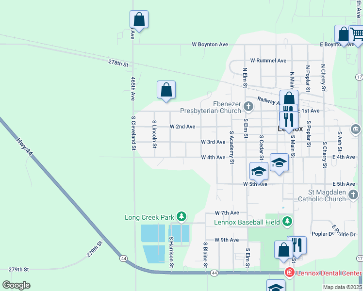 map of restaurants, bars, coffee shops, grocery stores, and more near 301 South McKinley Street in Lennox