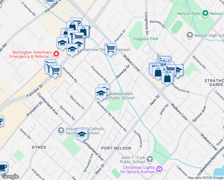 map of restaurants, bars, coffee shops, grocery stores, and more near 559 Rexway Court in Burlington