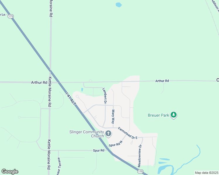 map of restaurants, bars, coffee shops, grocery stores, and more near 675 Mary Way in Slinger