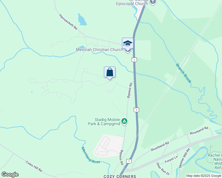 map of restaurants, bars, coffee shops, grocery stores, and more near 65 Hidden Brook Drive in Wells