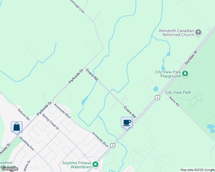 map of restaurants, bars, coffee shops, grocery stores, and more near 564 Evans Road in Hamilton