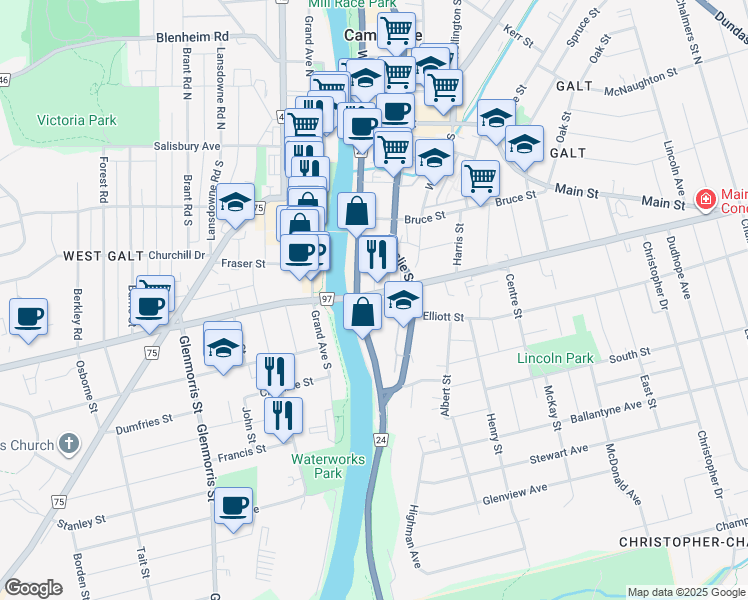 map of restaurants, bars, coffee shops, grocery stores, and more near 25 Concession Street in Cambridge