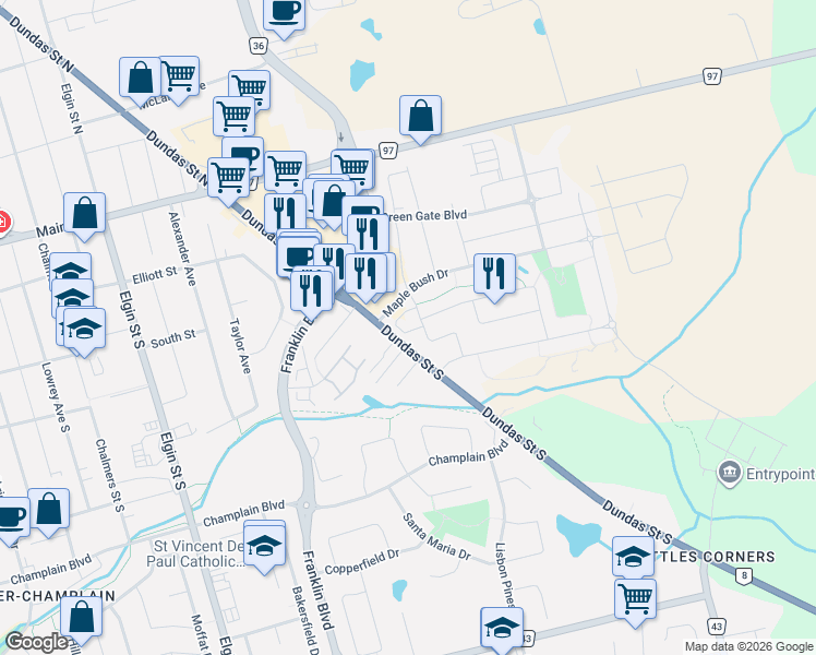 map of restaurants, bars, coffee shops, grocery stores, and more near 100 Chester Drive in Cambridge
