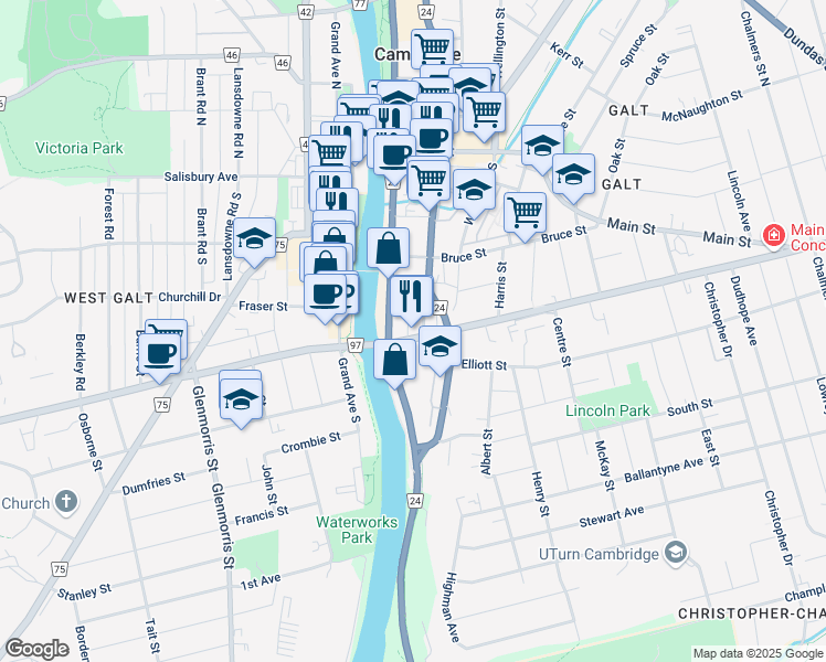 map of restaurants, bars, coffee shops, grocery stores, and more near 16 Veterans Way in Cambridge