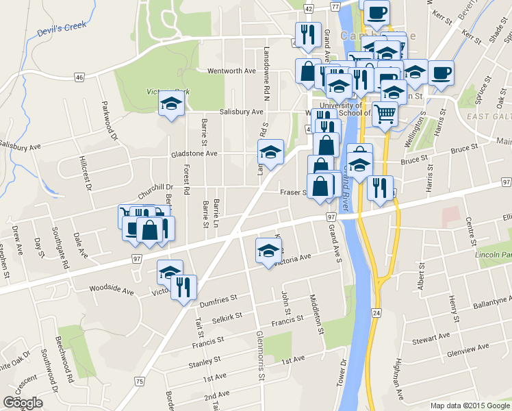map of restaurants, bars, coffee shops, grocery stores, and more near 99 Saint Andrews Street in Cambridge