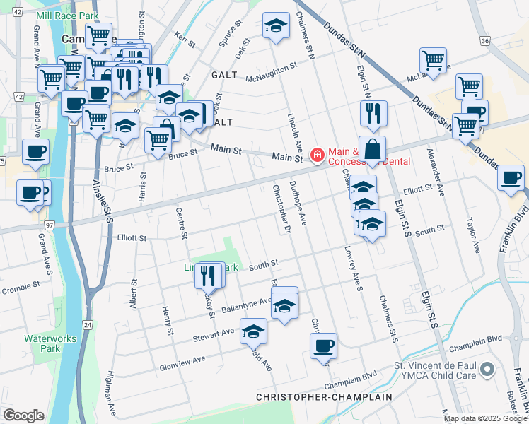 map of restaurants, bars, coffee shops, grocery stores, and more near 17 East Street in Cambridge