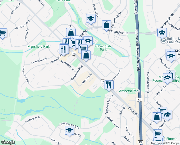 map of restaurants, bars, coffee shops, grocery stores, and more near 1455 National Common in Burlington