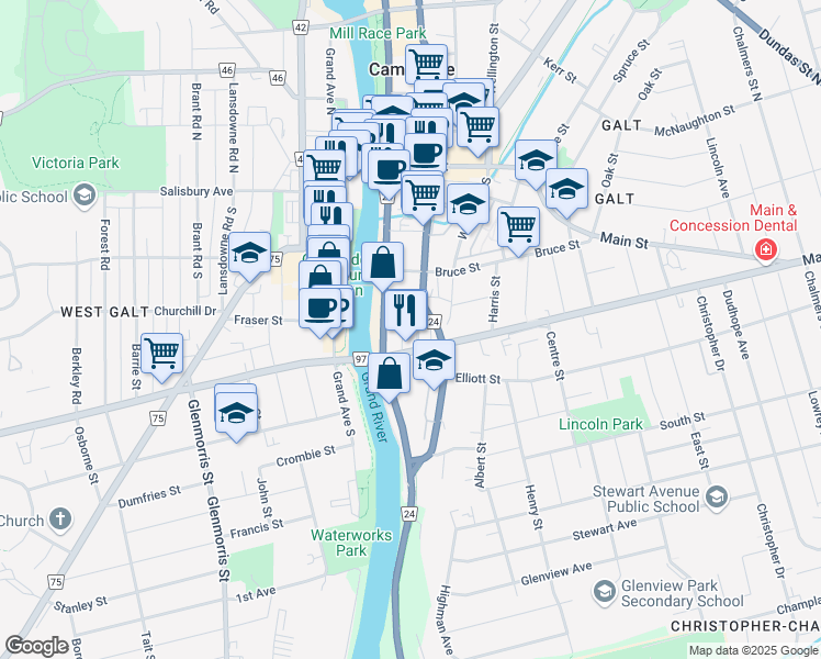 map of restaurants, bars, coffee shops, grocery stores, and more near 28 Veterans Way in Cambridge