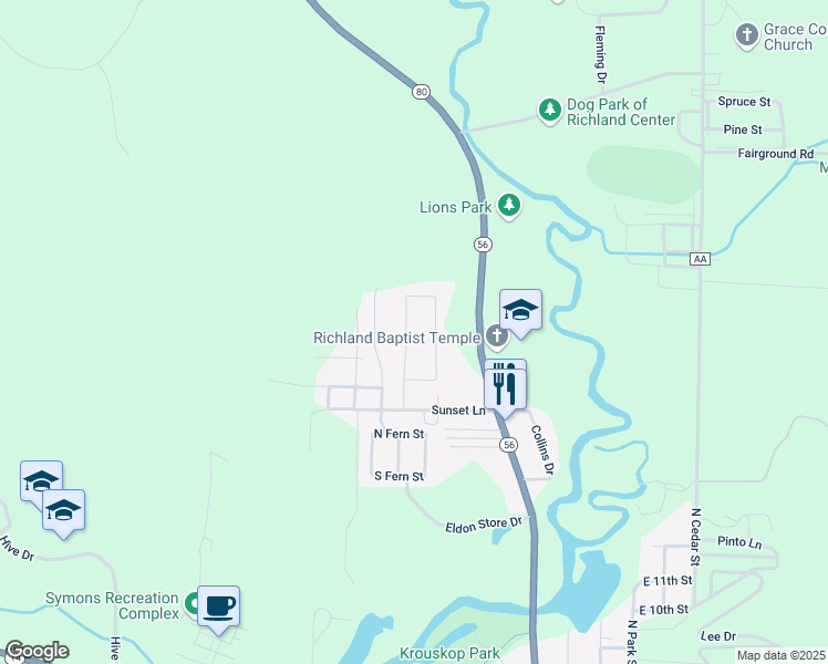 map of restaurants, bars, coffee shops, grocery stores, and more near 2135 West Preston Drive in Richland Center
