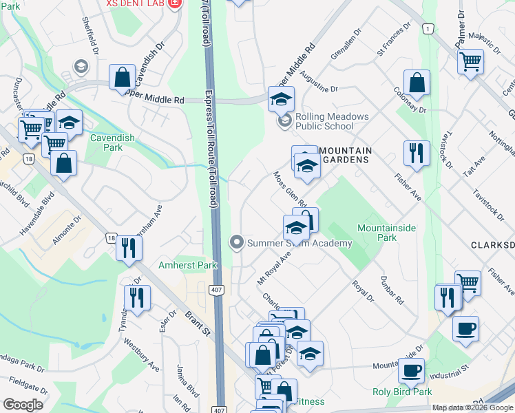 map of restaurants, bars, coffee shops, grocery stores, and more near 1481 Jefferson Road in Burlington
