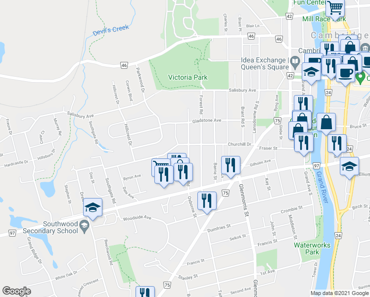 map of restaurants, bars, coffee shops, grocery stores, and more near 78 Berkley Road in Cambridge
