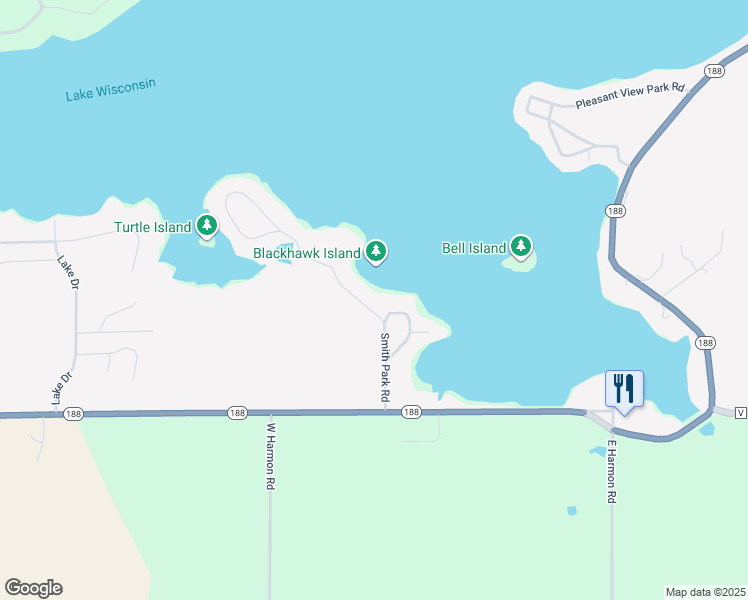map of restaurants, bars, coffee shops, grocery stores, and more near N2212 Trails End Road in Lodi