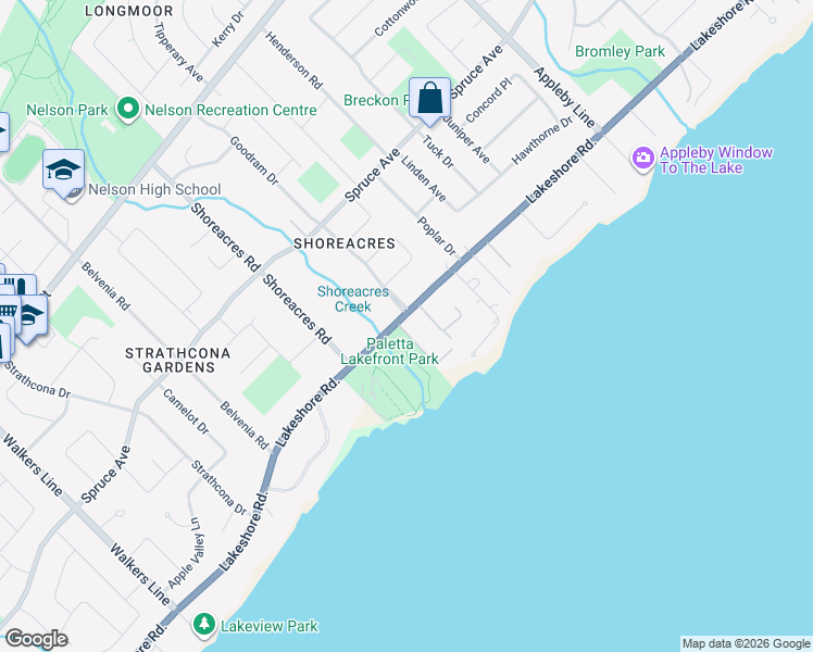 map of restaurants, bars, coffee shops, grocery stores, and more near 179 Secord Lane in Burlington
