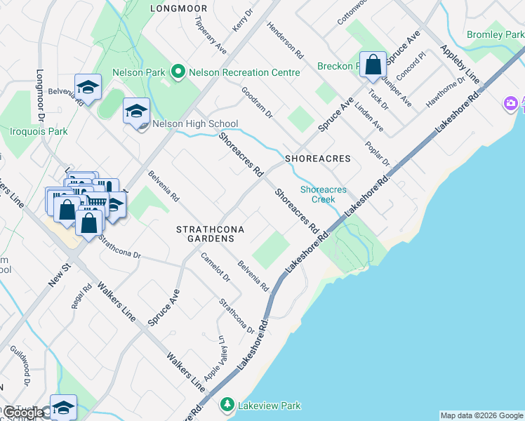 map of restaurants, bars, coffee shops, grocery stores, and more near 285 Glen Afton Drive in Burlington