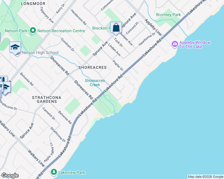 map of restaurants, bars, coffee shops, grocery stores, and more near 179 Secord Lane in Burlington