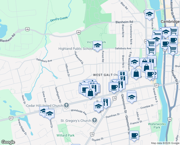 map of restaurants, bars, coffee shops, grocery stores, and more near 78 Berkley Road in Cambridge