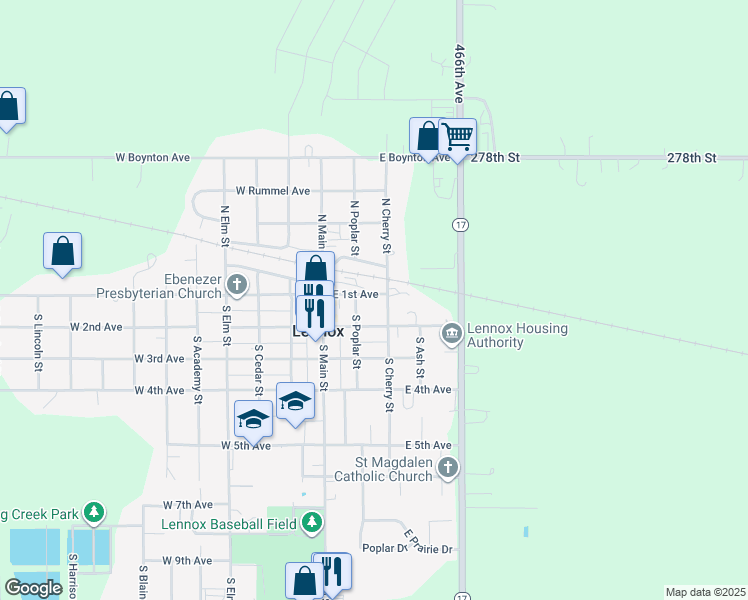 map of restaurants, bars, coffee shops, grocery stores, and more near 216 East 2nd Avenue in Lennox
