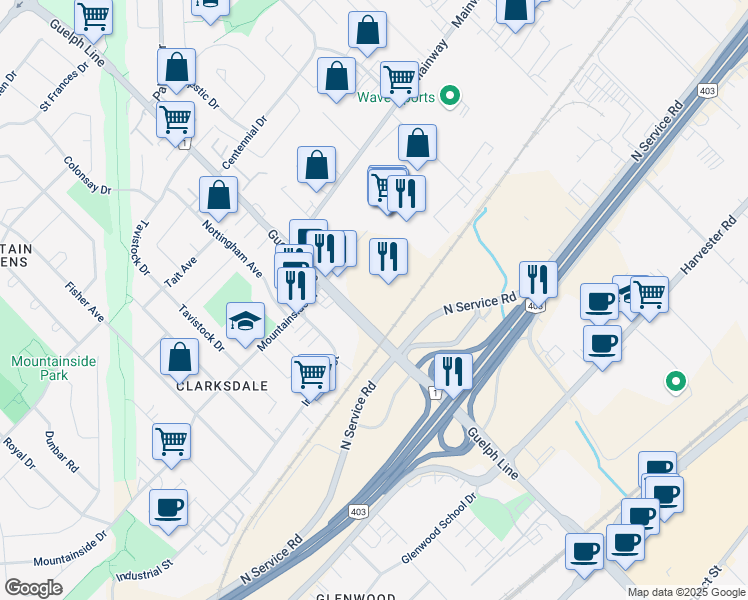 map of restaurants, bars, coffee shops, grocery stores, and more near 3050 Davidson Court in Burlington